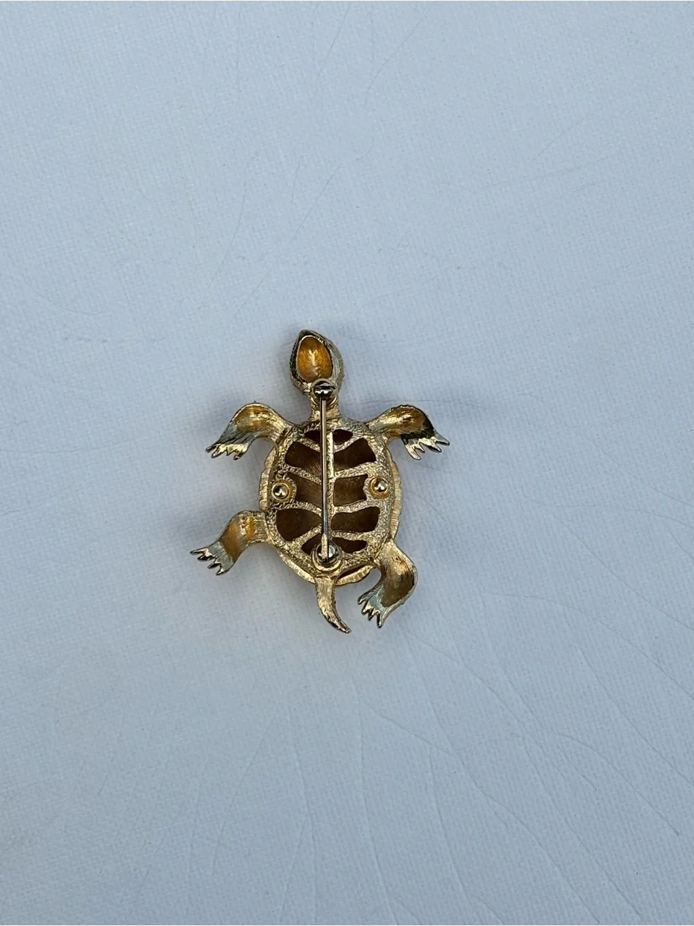 Monet Gold Turtle Brooch with Green Stone Eyes